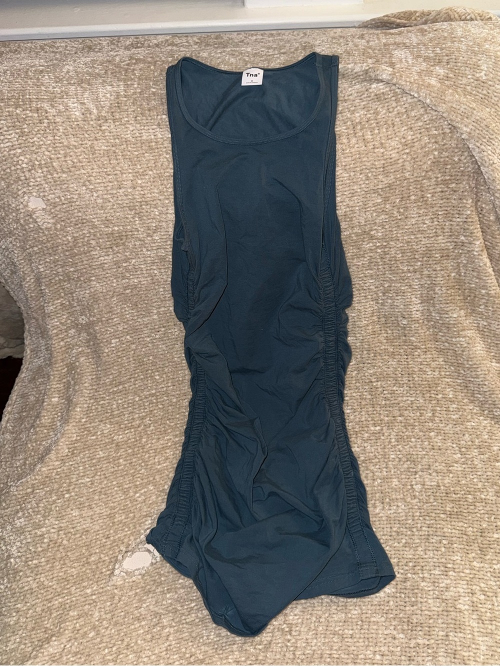 TNA Aritzia Chill Malibu Ruched Dress in Teal